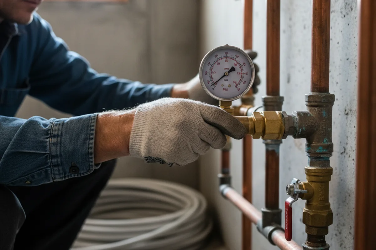 Pressure testing a repaired line during Water Line Repair in Eagle Rock
